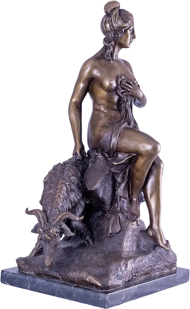 Antik bronz szobor - nő és kos